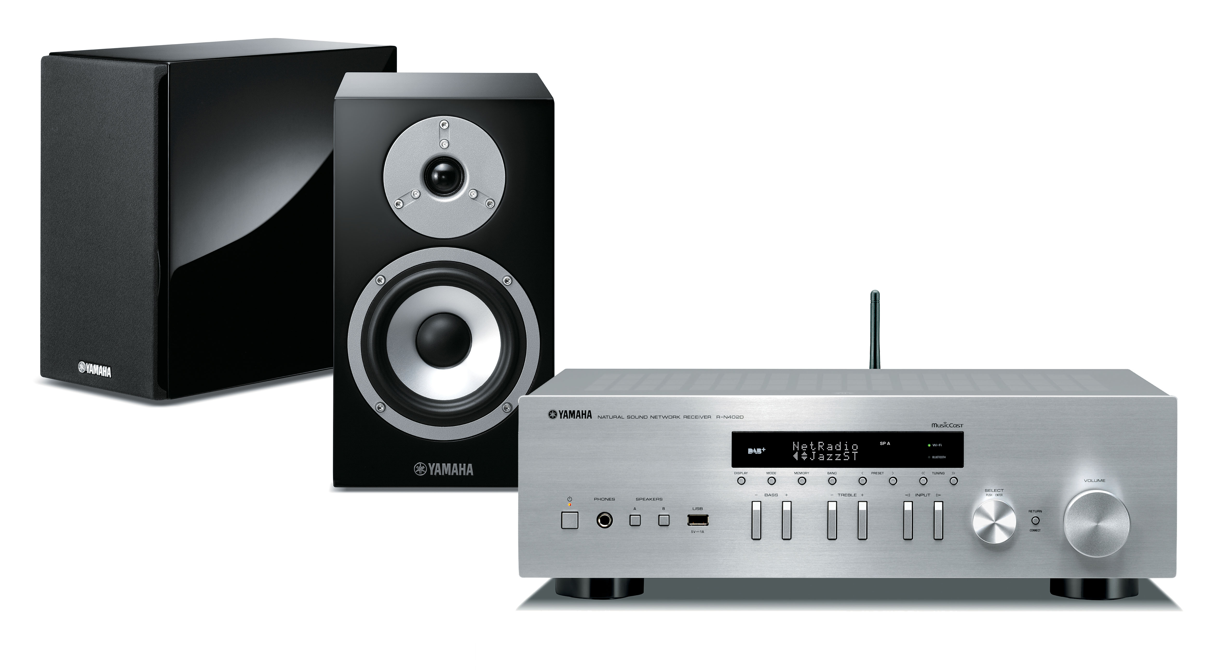 Yamaha MusicCast RN402D HiFi Receiver in Silver & NSBP401 HiFi
