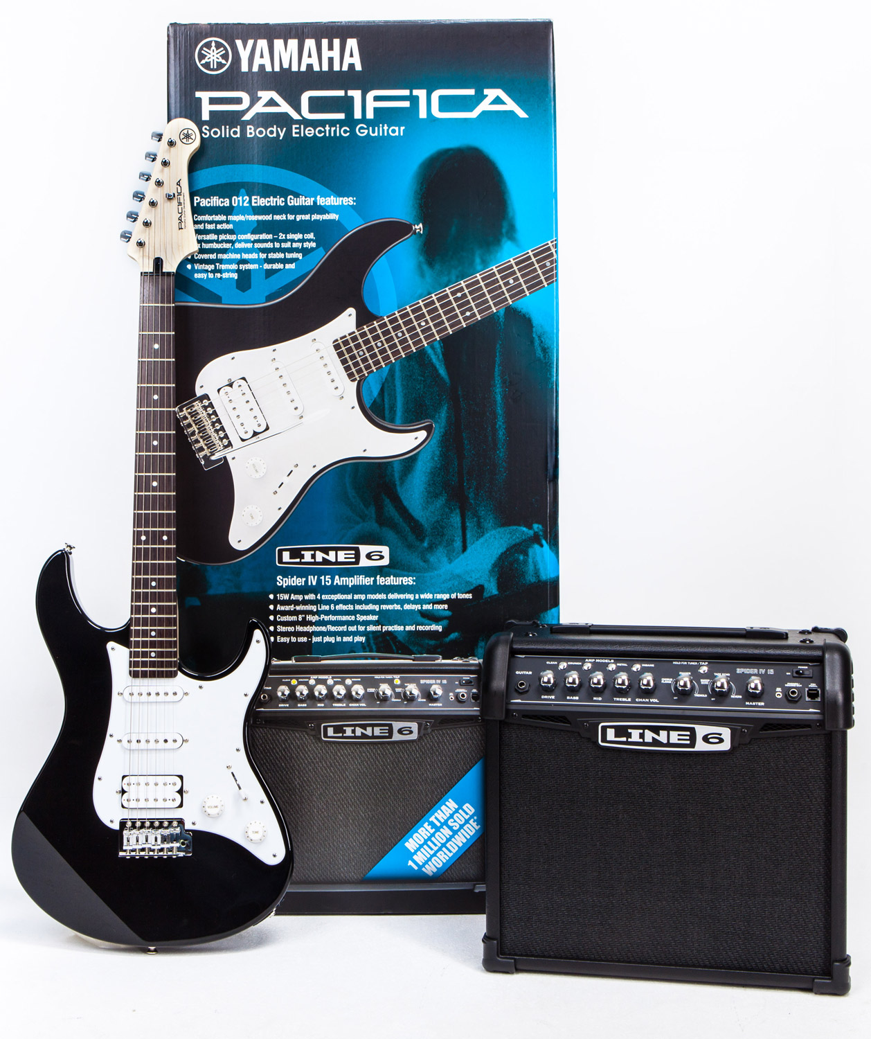Yamaha Pacifica 012 Black & Line 6 Spider IV 15 Electric Guitar & Amp