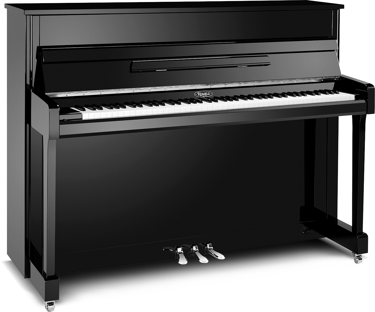 Kemble K113 Upright Acoustic Piano in Polished Ebony finish with chrome