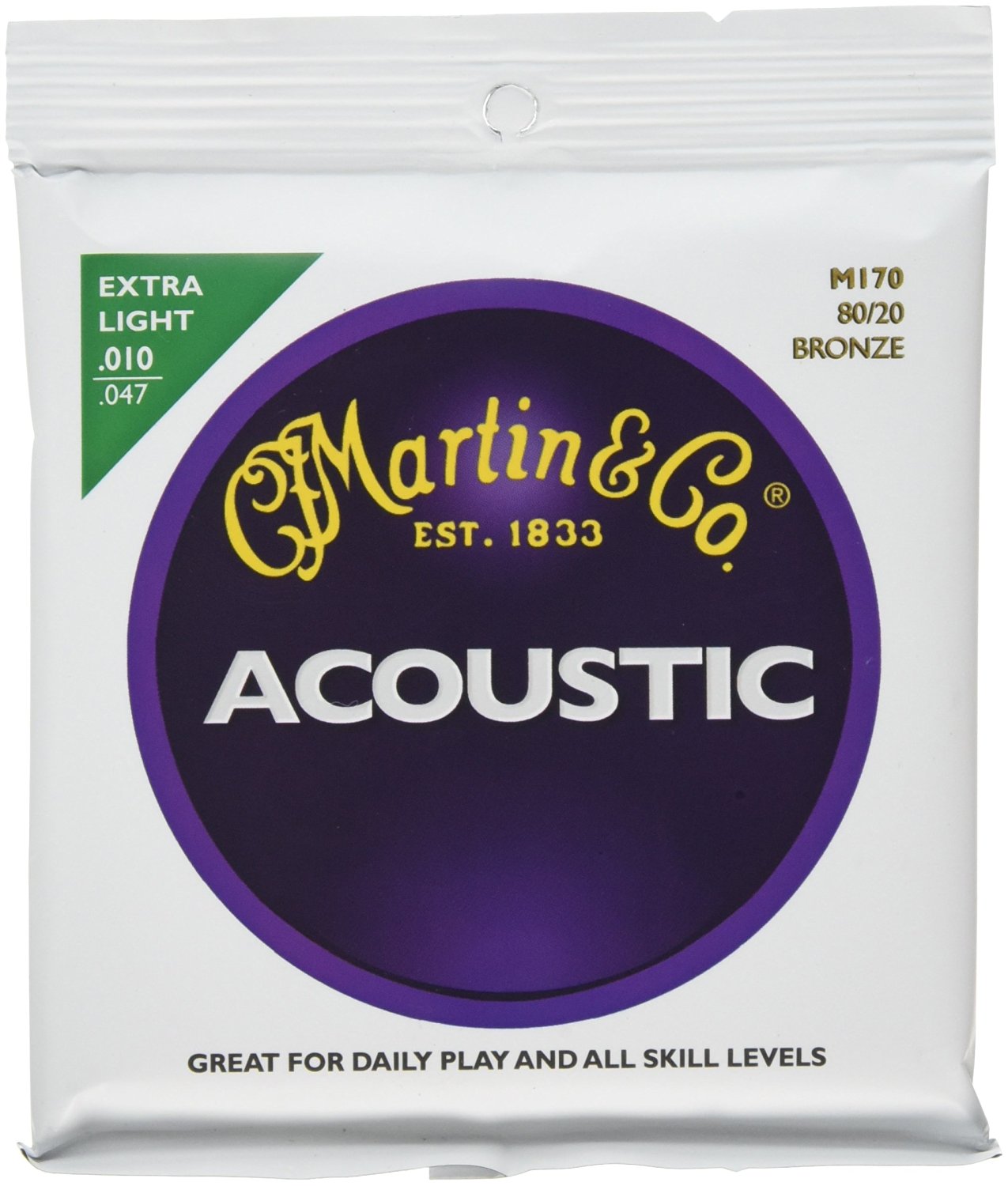 Martin M170 Acoustic Guitar Strings, ExtraLight 80/20 Bronze 1047