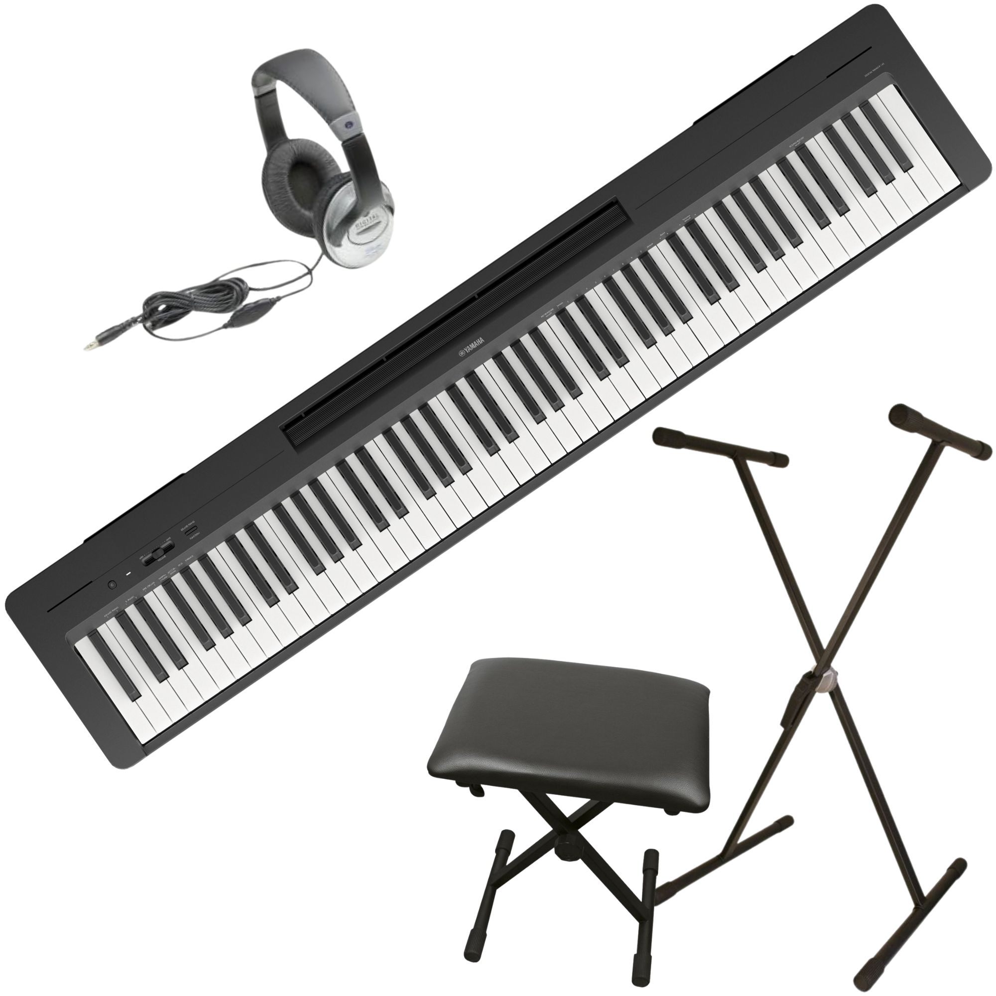 Yamaha P-45 Compact 88-Key Portable Digital Piano + Keyboard Stand +  Keyboard Bench + Keyboard Pedal + Studio Monitor Headphones