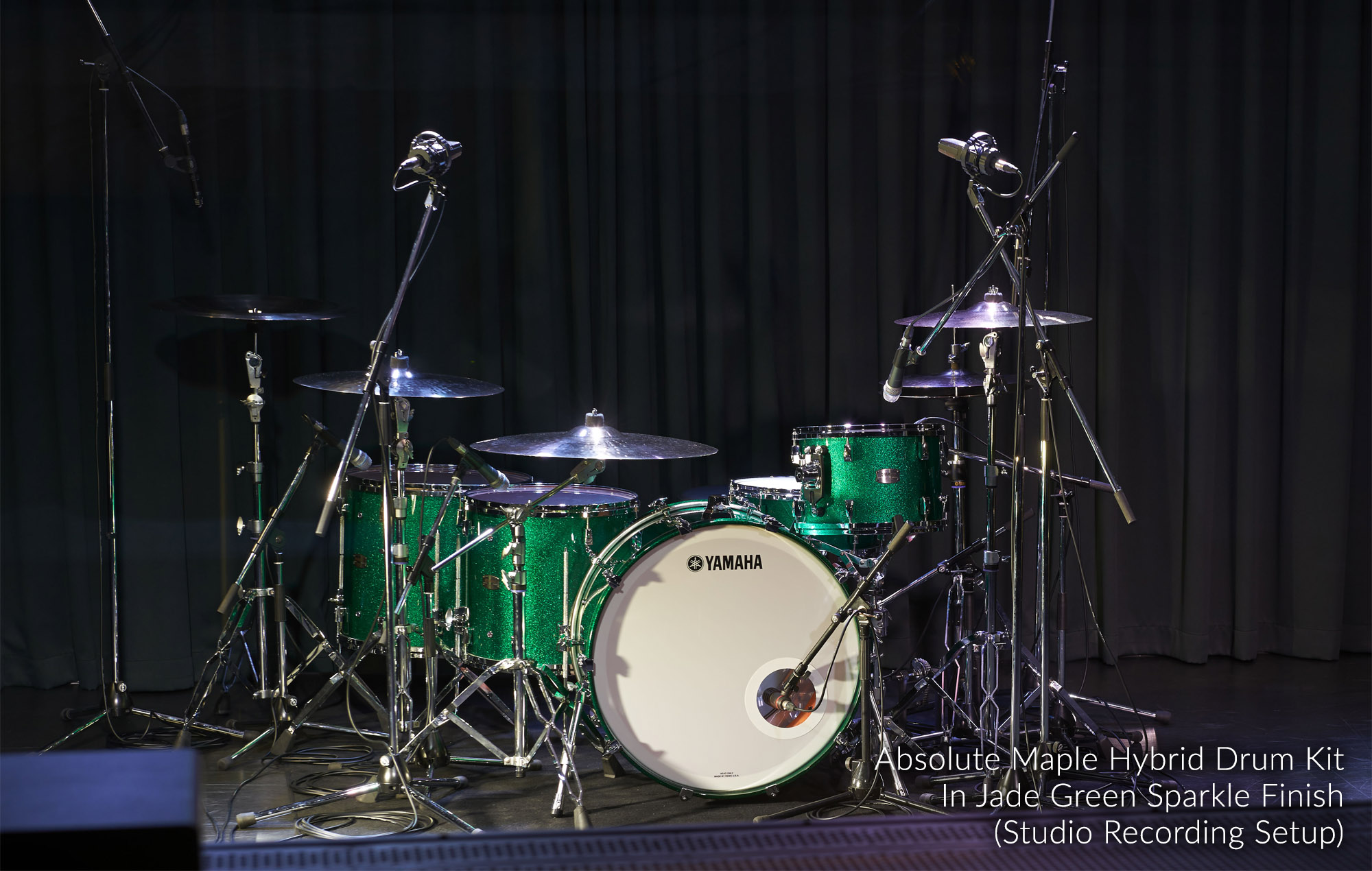 Yamaha Absolute Hybrid Maple Rock Drum Set In Jade Green Sparkle Finish