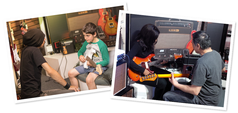 Students learning guitar on previous Learn To Play Days