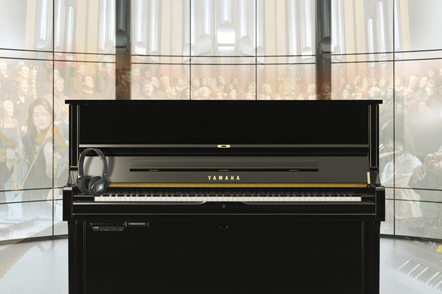 Image of a TransAcoustic piano with hints of the other sounds it can create
