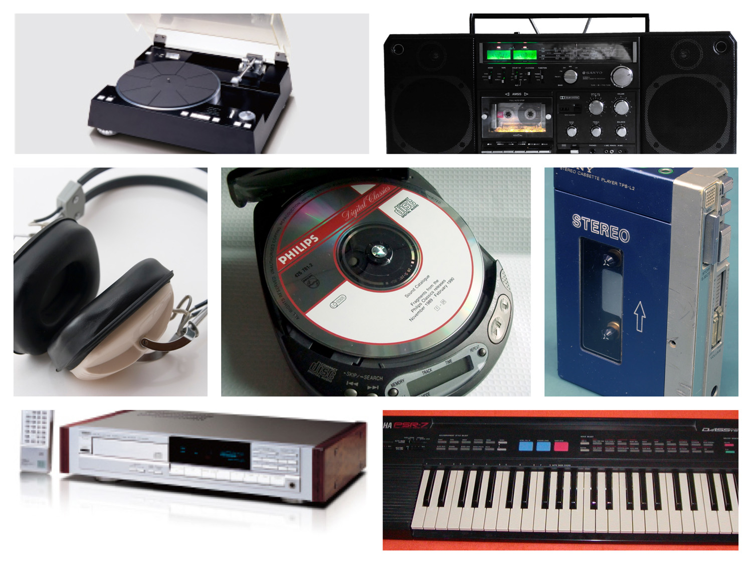 Photos of iconic music-playing technologies from the 1970s and 1980s