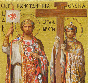 Russian mosaic depicting Roman Emporer Constantine and mother Helena, in Saint Isaac's Cathedral, Saint Peterburg, Russia