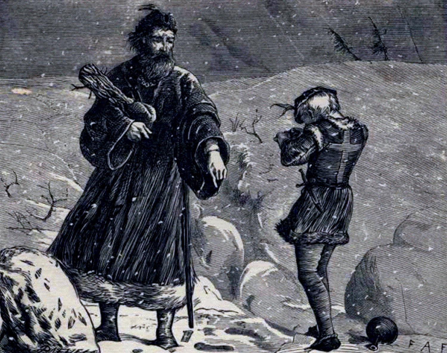 An 1879 engraving to illustrate the carol Good King Wenceslas by Brothers Dalziel, Public Domain