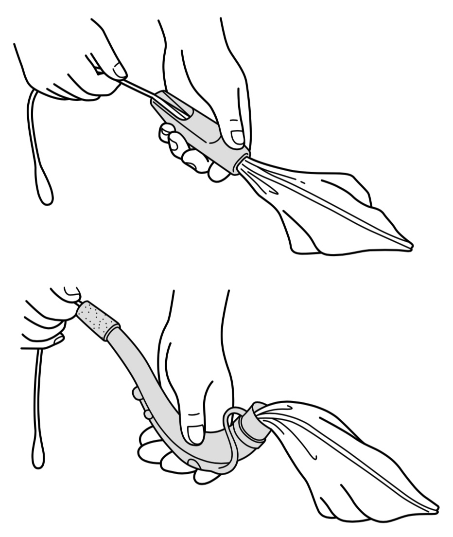 Using a cleaning swab to remove moisture from a saxophone's interior