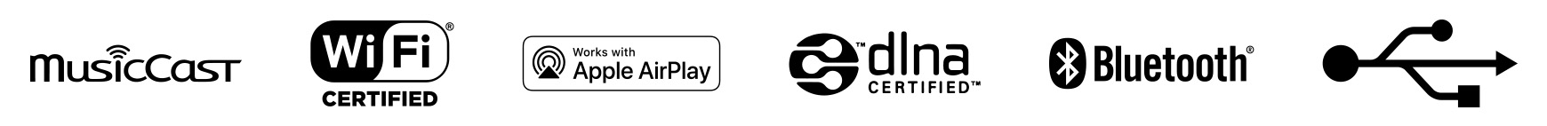 Supports MusicCast, Airplay, DLNA, Bluetooth and USB Media