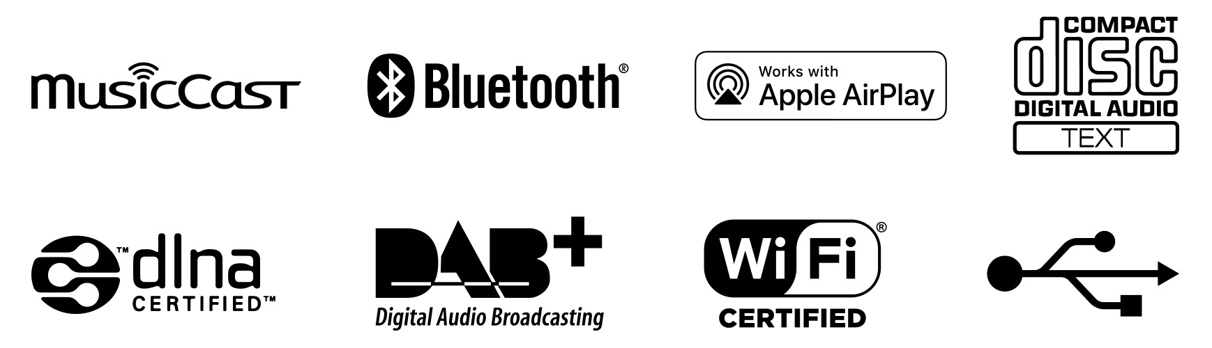 Supports MusicCast, Bluetooth, Airplay, CD, DLNA, DAB+, WiFi and USB Media