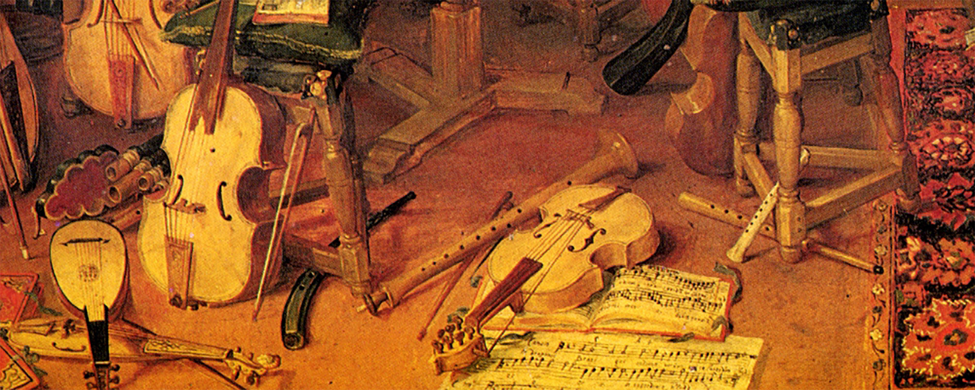 A painting of medieval string instruments