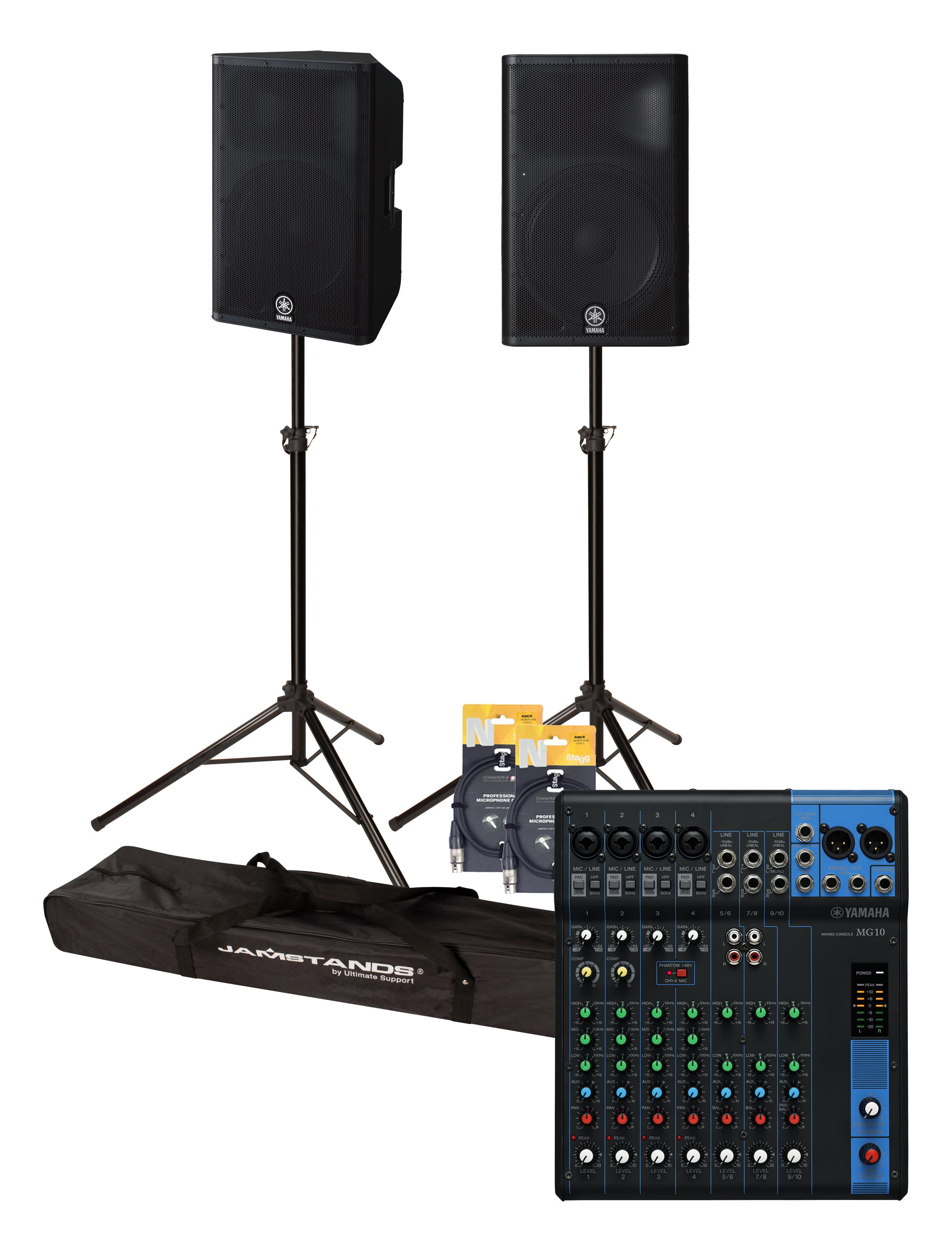 Yamaha DXR15 Complete Active PA Speaker Package includes Mixer, Stands