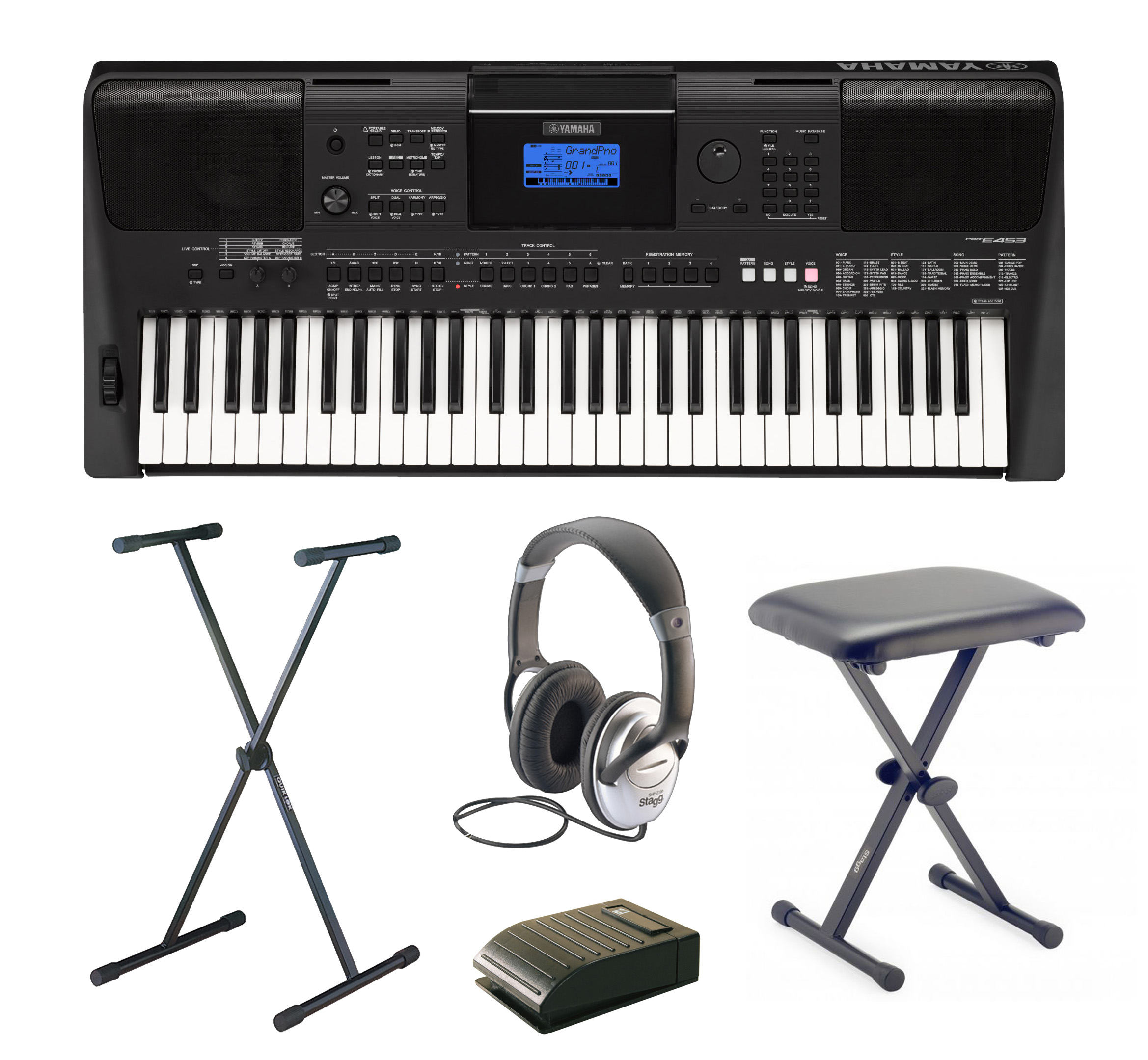 Yamaha PSRE453 Complete Home Keyboard Package Includes PSRE453